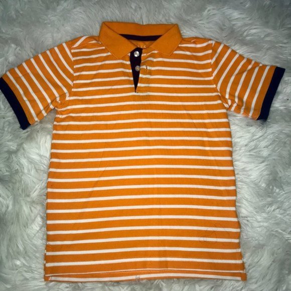 📣3 for $12📣Orange & White Stripped Polo Shirt - Picture 2 of 3